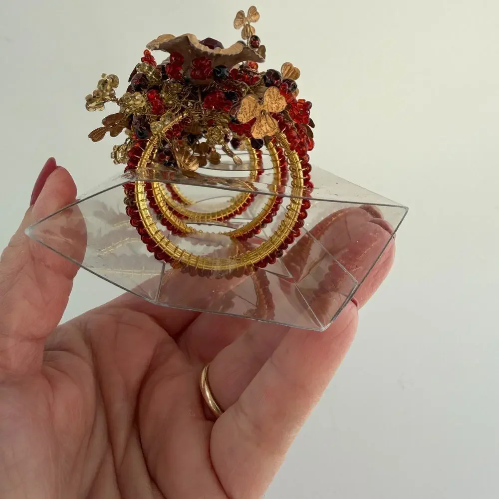 PIER 1 Gold and Beaded Fall Napkin Rings Set of 4 Thanksgiving Christmas